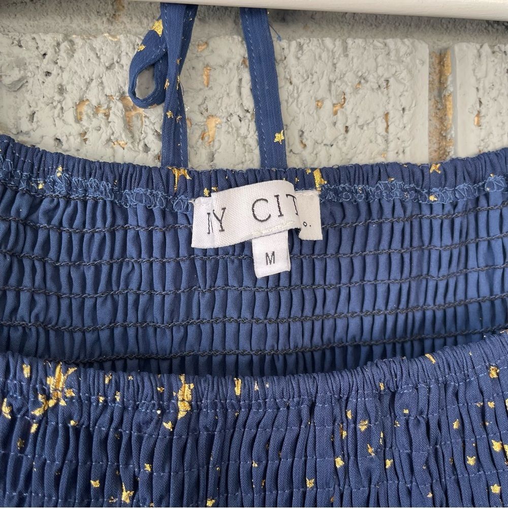 Ivy City Co Starry Nights Dress Navy Blue Gold Stars Size Medium - Picture 6 of 7